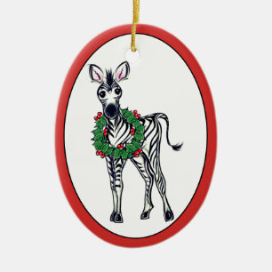 Weihnachten Zebra, Rot-Grün-Heiliger Kranz Keramik Ornament