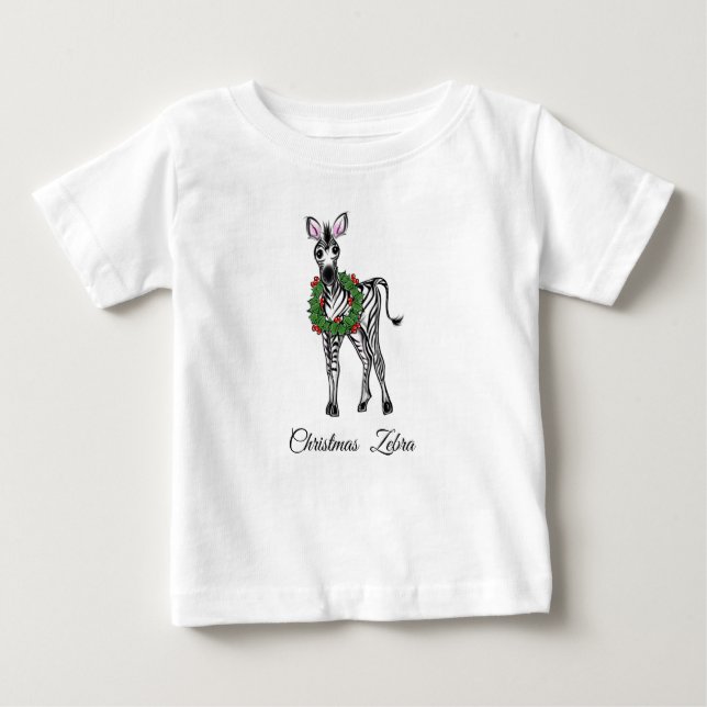 Weihnachten Zebra, roter grüner Kranz Baby T-shirt (Vorderseite)