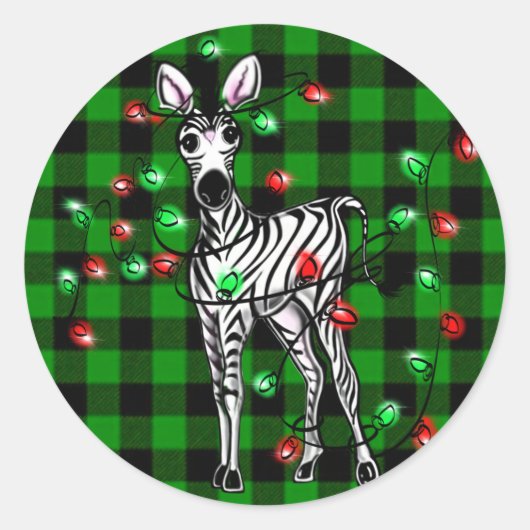 Weihnachten Zebra, roter grüner Kranz Runder Aufkleber (Vorderseite)