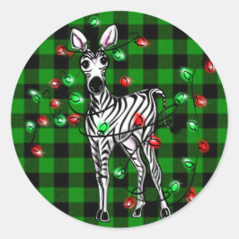 Weihnachten Zebra, roter grüner Kranz Runder Aufkleber