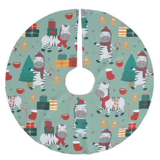 Weihnachten zebra santa Winterurlaub hässliche Wei Polyester Weihnachtsbaumdecke (Vorderseite)