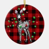 Weihnachten Zebra, Weihnachtskranz, karierte Rot Keramik Ornament (Vorne)