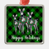 Weihnachten Zebras, Weihnachtskranz, grün kariert Ornament Aus Metall (Vorne)