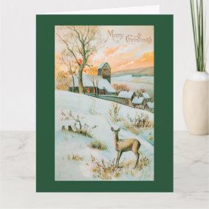 Weihnachten zeigt Winterlandschaft und Hirsch Karte