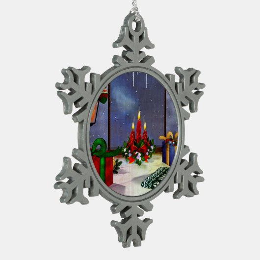 Weihnachten Zeit Reflektionen Schneeflocken Zinn-Ornament (Links)