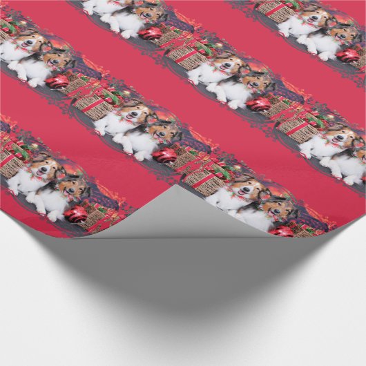 Weihnachten - Zena u. Verpacker - Shelties Geschenkpapier (Ecke)