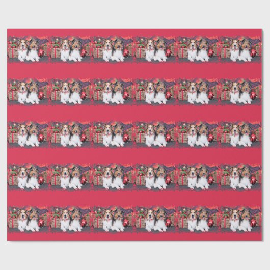 Weihnachten - Zena u. Verpacker - Shelties Geschenkpapier (Flach)
