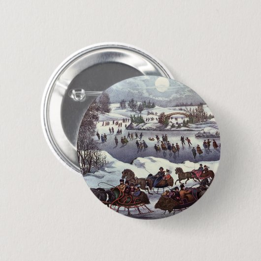 Weihnachten, Zentralpark im Winter Button (Vorne & Hinten)
