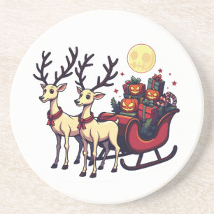 Weihnachten zu Halloween Reindeer Pumpkin-Geschenk Getränkeuntersetzer