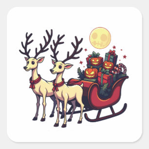 Weihnachten zu Halloween Reindeer Pumpkin-Geschenk Quadratischer Aufkleber