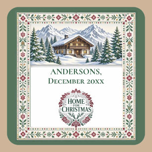 Weihnachten Zu Hause Nordisches Alpen-Chalet Foto Quadratischer Aufkleber