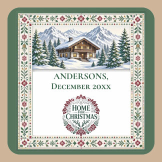 Weihnachten Zu Hause Nordisches Alpen-Chalet Foto Quadratischer Aufkleber