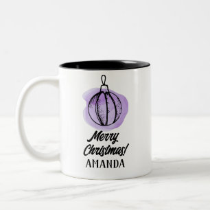 Weihnachten zu lila Ornamenten Zweifarbige Tasse