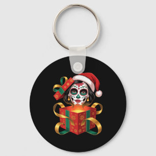 Weihnachten Zucker-Schädel-Kunst Frau Weihnachtsma Schlüsselanhänger