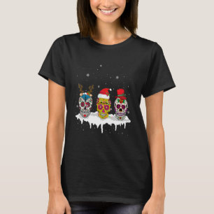 Weihnachten Zucker-Schädel-Santa-Hut-Rentier-Gewei T-Shirt