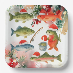 Weihnachten zum Thema Fischen Lover Santa Fish Pappteller