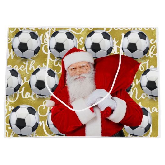 Weihnachten zum Thema Fußball mit dem Weihnachtsma Große Geschenktüte (Vorderseite)
