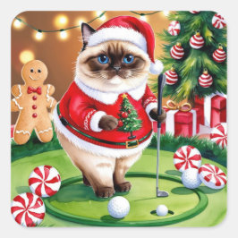 Weihnachten zum Thema Golf für Cat Lover Golfer Quadratischer Aufkleber