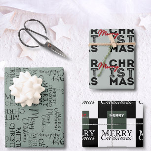 Weihnachten zum Thema grafische Schriftart Geschenkpapier Set
