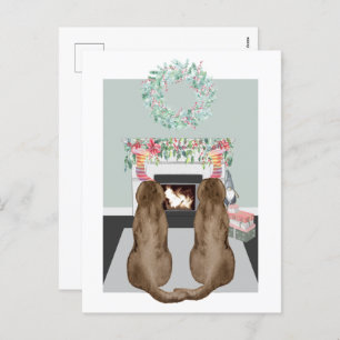 Weihnachten Zwei Choc Labrador Hunde Feuerplatz Sz