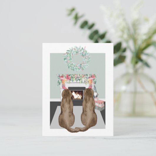 Weihnachten Zwei Choc Labrador Hunde Feuerplatz Sz (Stehend Vorderseite)