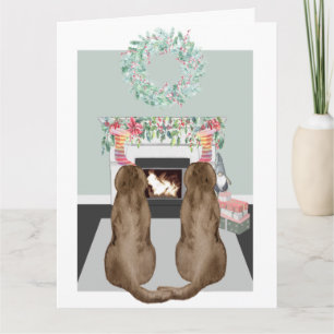 Weihnachten Zwei Choc Labrador Hunde Feuerplatz Sz Karte