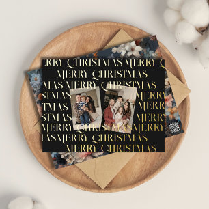 Weihnachten zwei Foto Vintage Retro-Blumen Folien Feiertagspostkarte