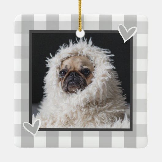 Weihnachten Zwei Fotos Land Karierte Haustiere Keramikornament (Rückseite)