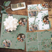 Weihnachten Zwei Fotos Sage Green Kranz Muster Geschenkpapier Set