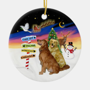 Weihnachten - Zwei goldene Retrievers Keramikornament