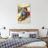 Weihnachten - Zwei kleine Girls Rodeln Leinwanddruck (Insitu (Schlafzimmer))