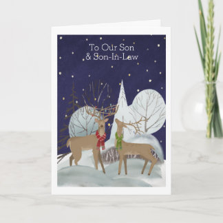 Weihnachten zwei Männchen Hirschschschnee Szene Pe Karte