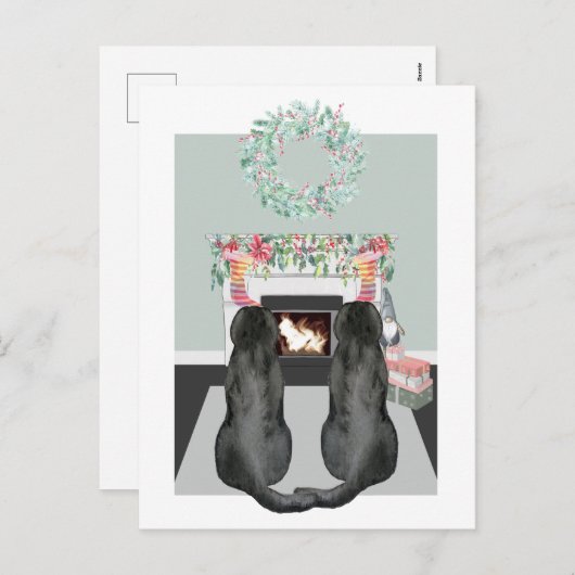 Weihnachten zwei schwarze Labrador Hunde Feuerplat (Vorne/Hinten)