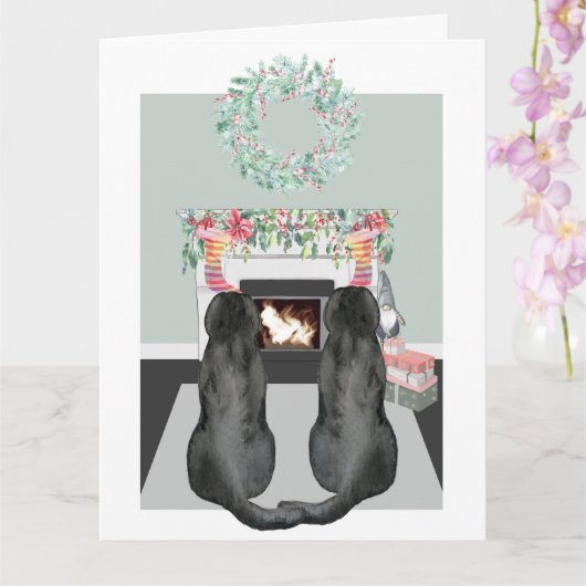 Weihnachten zwei schwarze Labrador Hunde Feuerplat Karte (Orchidee)