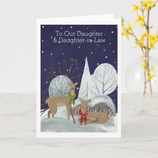 Weihnachten zwei Weibchen Hirschschschnee Szene Pe Karte (Gelbe Blume)