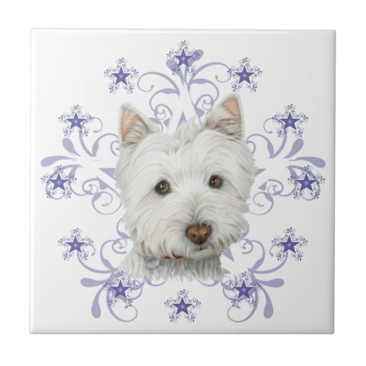 Weihnachtenblättert niedliche Westie Hundekunst Fliese (Vorderseite)