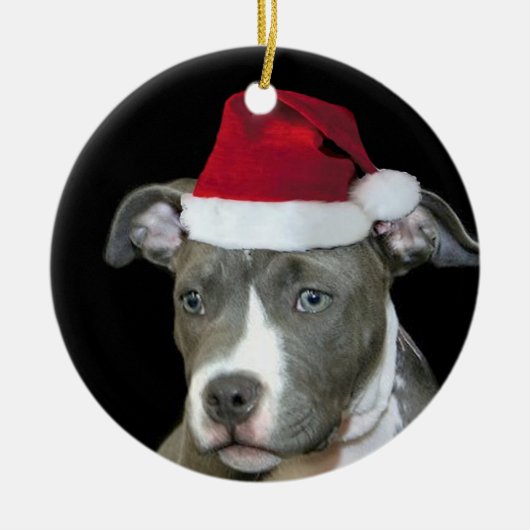 Weihnachtenblauer pitbull Welpe Keramik Ornament (Vorne)