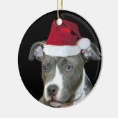 Weihnachtenblauer pitbull Welpe Keramik Ornament (Links)