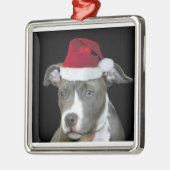 Weihnachtenblauer pitbull Welpe Silbernes Ornament (Links)