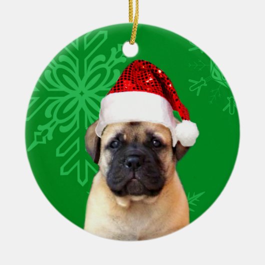 Weihnachtenbullmastiff Welpe Keramik Ornament (Vorne)