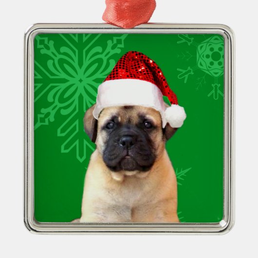 Weihnachtenbullmastiff Welpe Ornament Aus Metall (Vorne)