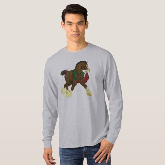 WeihnachtenClydesdale Pferdecolt-lange Hülse T T-Shirt (Vorne ganz)