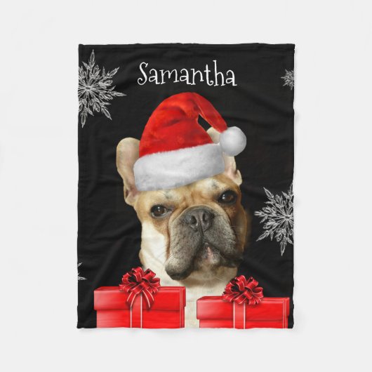 WeihnachtenFrenchie personalisierte Fleecedecke (Vorderseite)