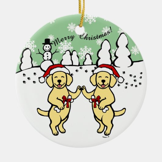 Weihnachtengelber Labradors Cartoon Keramikornament (Vorne)
