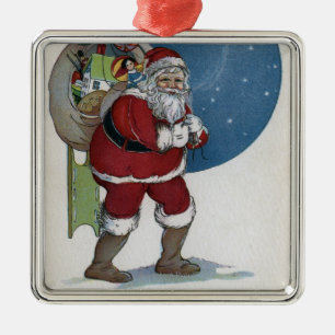 WeihnachtenGreetingSanta tragende Geschenke Silbernes Ornament