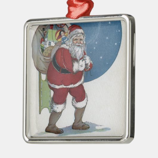 WeihnachtenGreetingSanta tragende Geschenke Silbernes Ornament (Links)