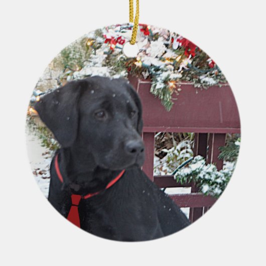 WeihnachtenOrnament~ schwarzer Labrador Welpe Keramik Ornament (Vorne)