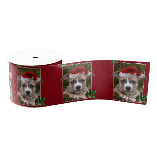 WeihnachtenPitbull Welpe 3" Grosgrainband Ripsband (Spule)