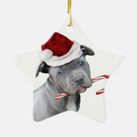Weihnachtenpitbull Welpe Keramik Ornament (Hinten)