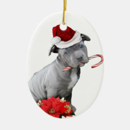 Weihnachtenpitbull Welpe Keramik Ornament